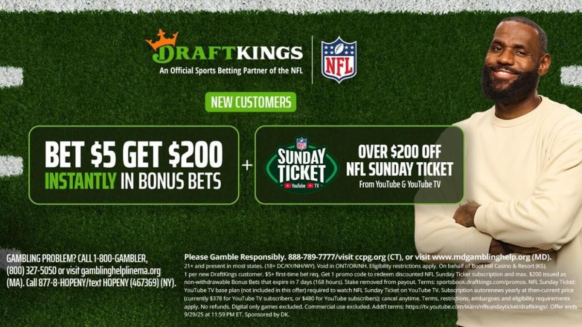 DraftKings promo code: Get $200 bonus bets and $200 off NFL Sunday Ticket for college football today - CBSSports.com